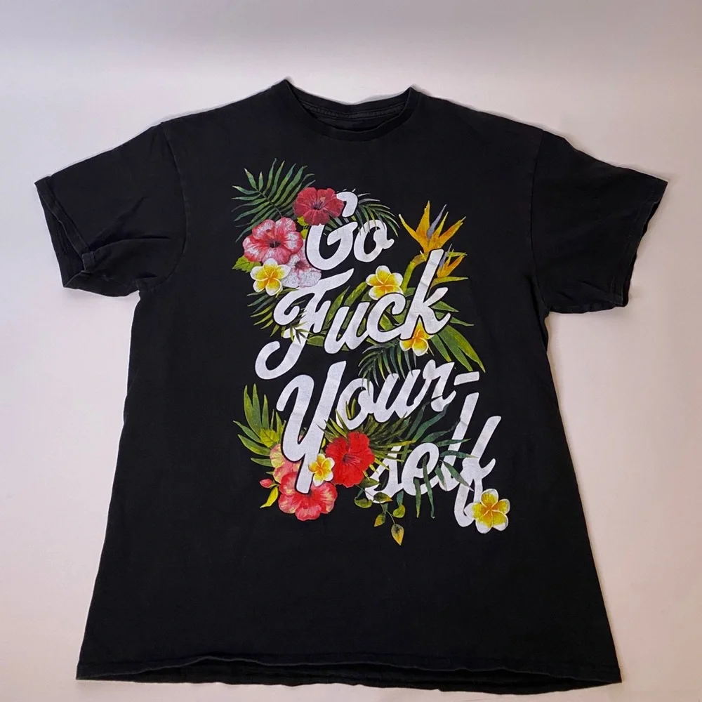 Tropical “Go F*ck Yourself” Black Tee - Picture 1 of 3
